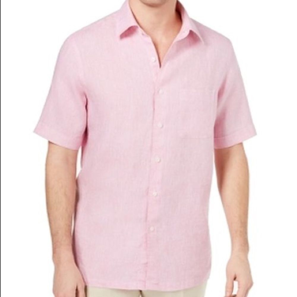 ✨HP✨TASSO ELBA Cross-dye Short Sleeve Linen Shirt✨